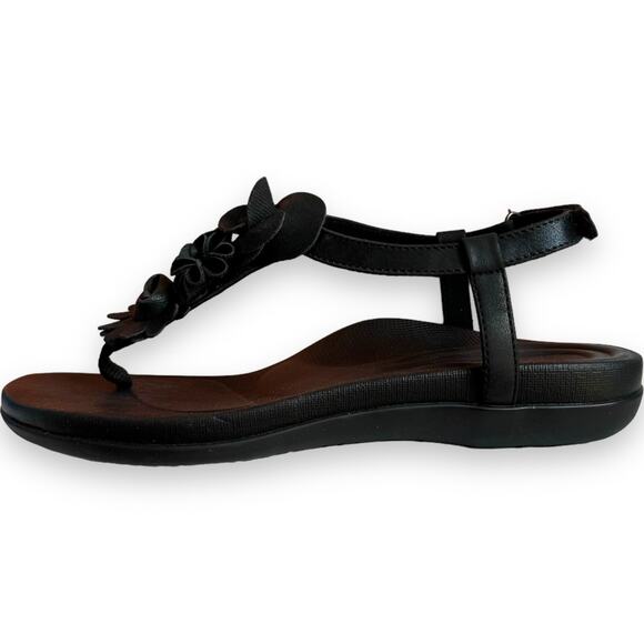 Aetrex Women’s Charlie Black Leather T-strap Thong Flat Sandal Size 8.5 NEW - Picture 2 of 11